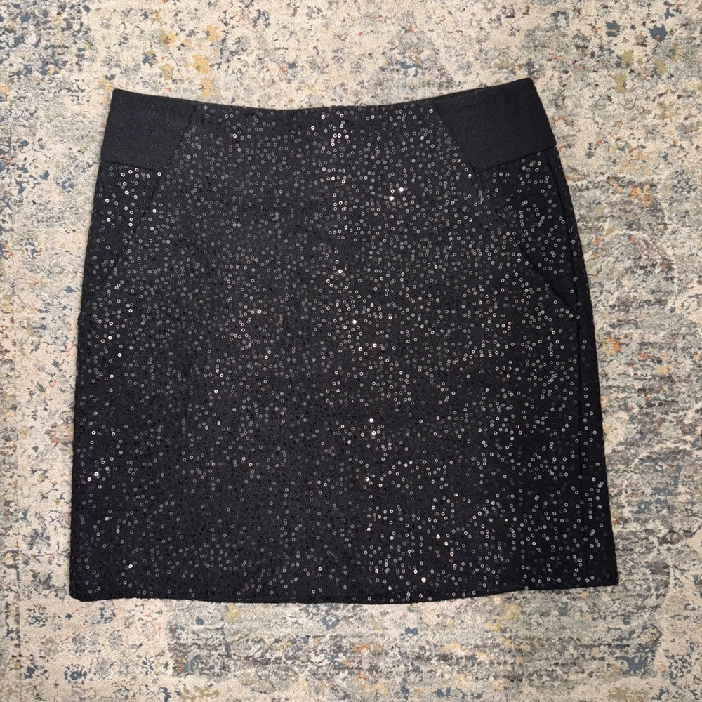 Loft black sequin wool mini skirt size 2 - Picture 4 of 11